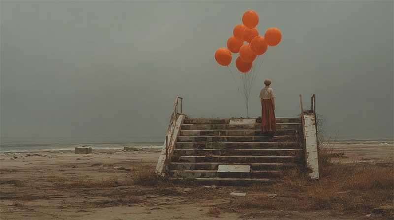 ホメオパシー 効果ない 感情 風船と暗い海にいる女性の心象風景