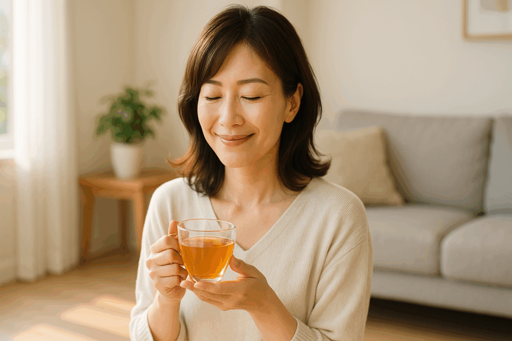 デトックスで症状から解放されてリラックスしている女性
