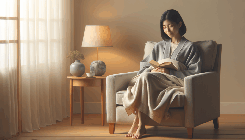 ホメオパシー 更年期 関節痛 ソファに穏やかに座っている女性