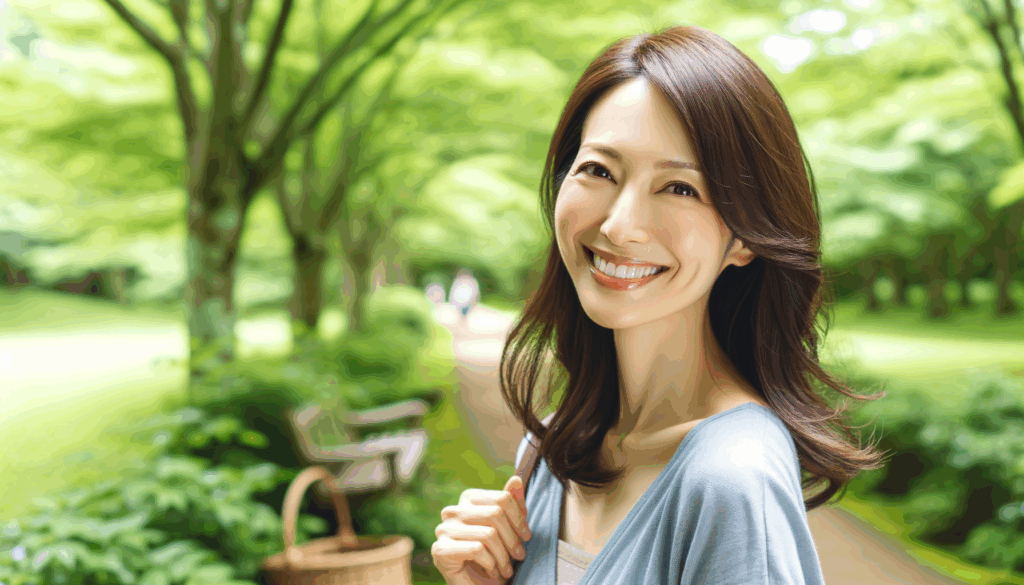 ホメオパシー 生理痛 笑顔の女性40代くらい