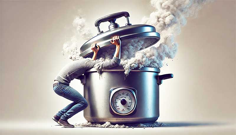 ホメオパシー・副作用・好転反応 沸騰している鍋を蓋しようとする抑圧イメージ