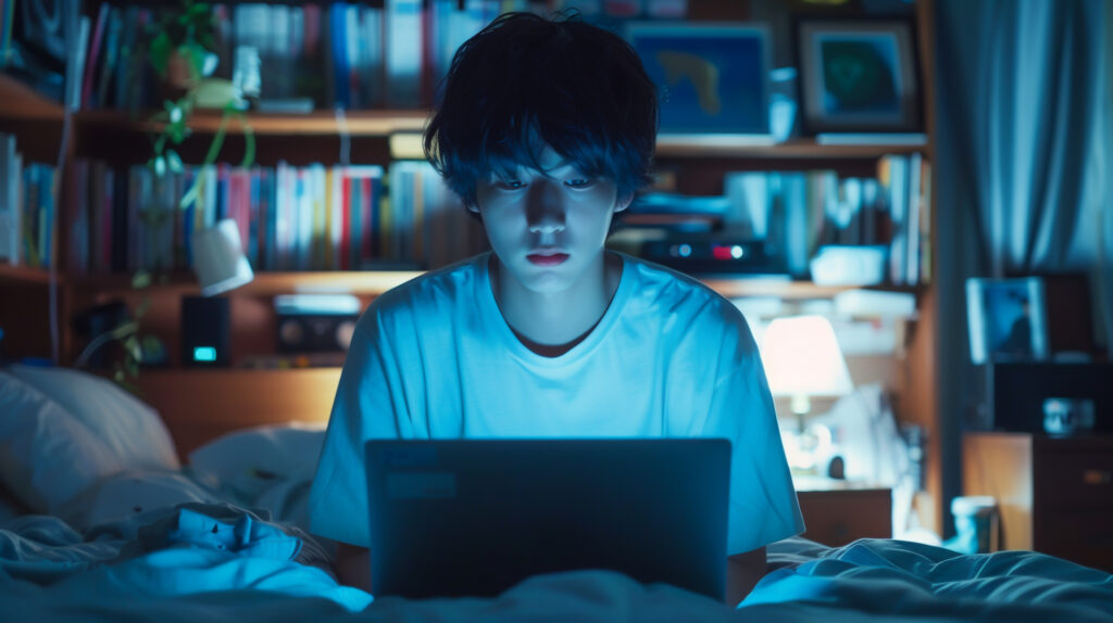 ホメオパシー インナーチャイルド パソコンを見ている孤独な人