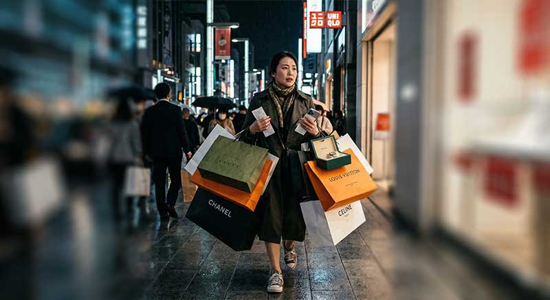 物欲が強い買い物袋をたくさん抱えている女性