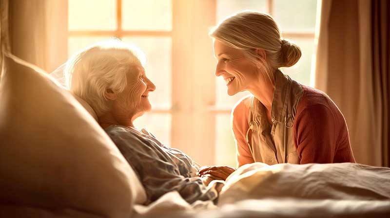 病気だけど幸福感のある老人とケアをしている人